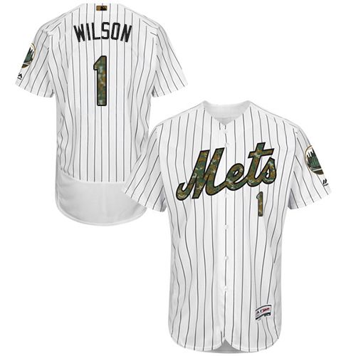 Mets #1 Mookie Wilson White(Blue Strip) Flexbase Authentic Collection Memorial Day Stitched MLB Jersey - Click Image to Close